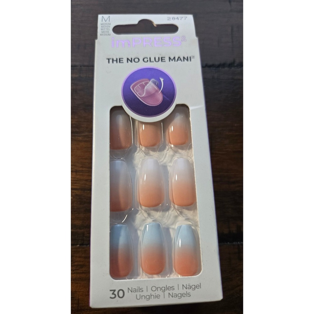 imPRESS Press-On Nails Medium Ombre White Peach No Glue Mani 30ct 20477